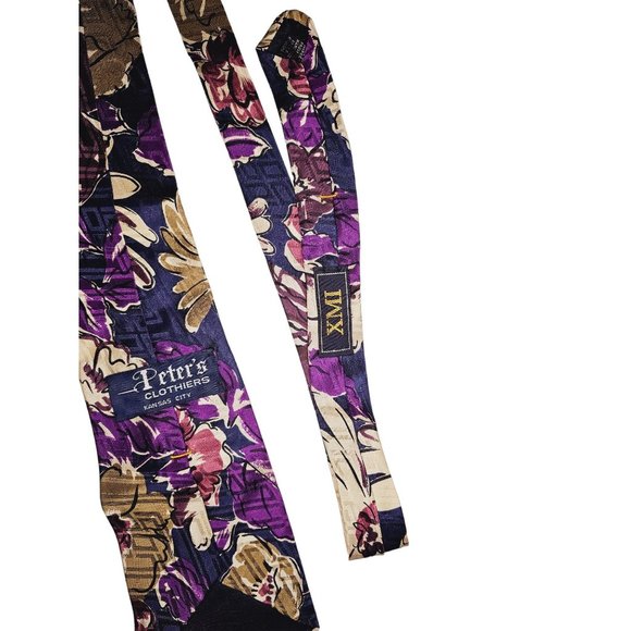 XMI Peter's clothiers‎ Silk Tie floral print purple Vintage - Picture 4 of 7